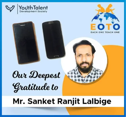 Gratitude message for Mr. Sanket Ranjit Lalbige for donating mobile devices