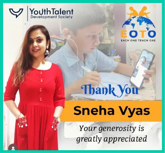 Thank you message for Sneha Vyas for supporting student education