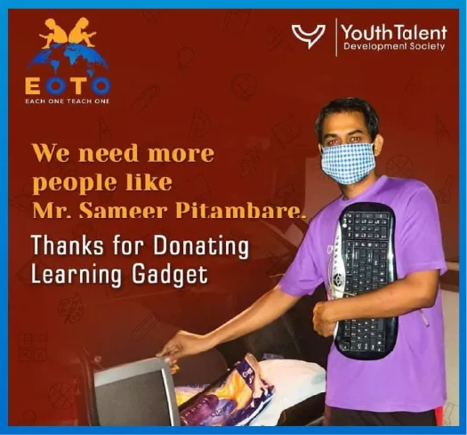 Mr. Sameer Pitambare donating learning gadgets to support education
