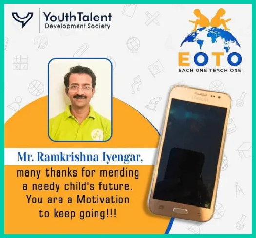 Donor Mr. Ramkrishna Iyengar thanked for contributing to a child's future through device donation