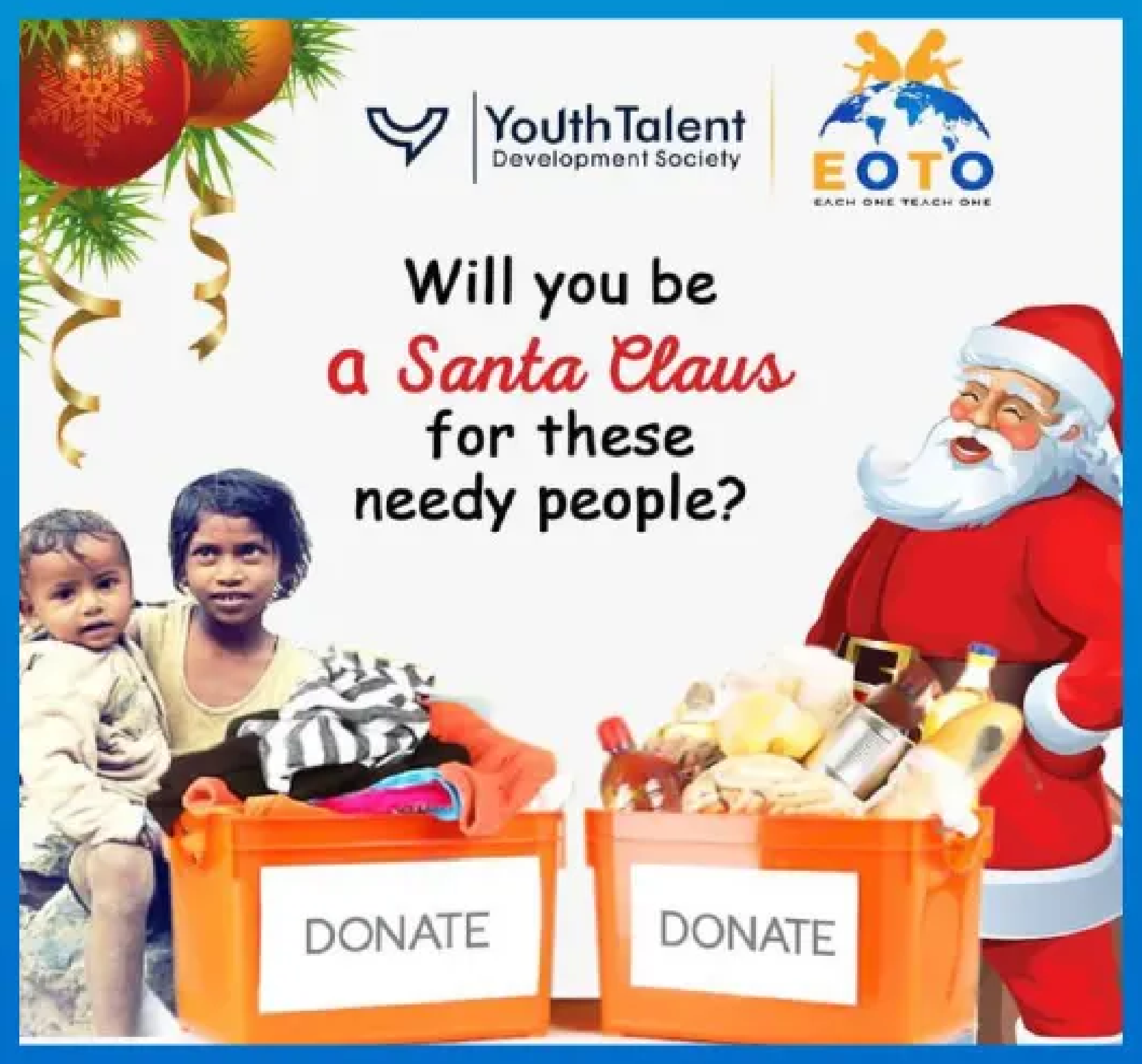 Campaign encouraging donations for needy children with Santa Claus theme